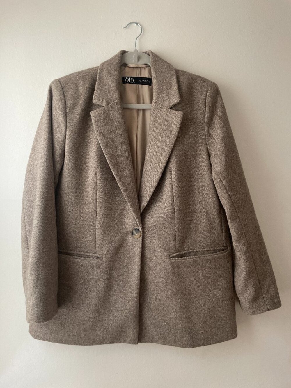 Zara Herringbone Boxy Blazer Womens S